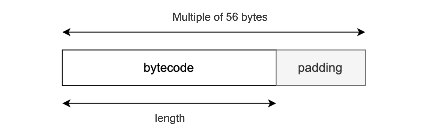 Figure: bytecode and padding